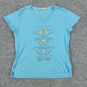 Abbot + Main Shirt Women's Medium Blue Moth BOHO Graphic Tee Short Sleeve Top